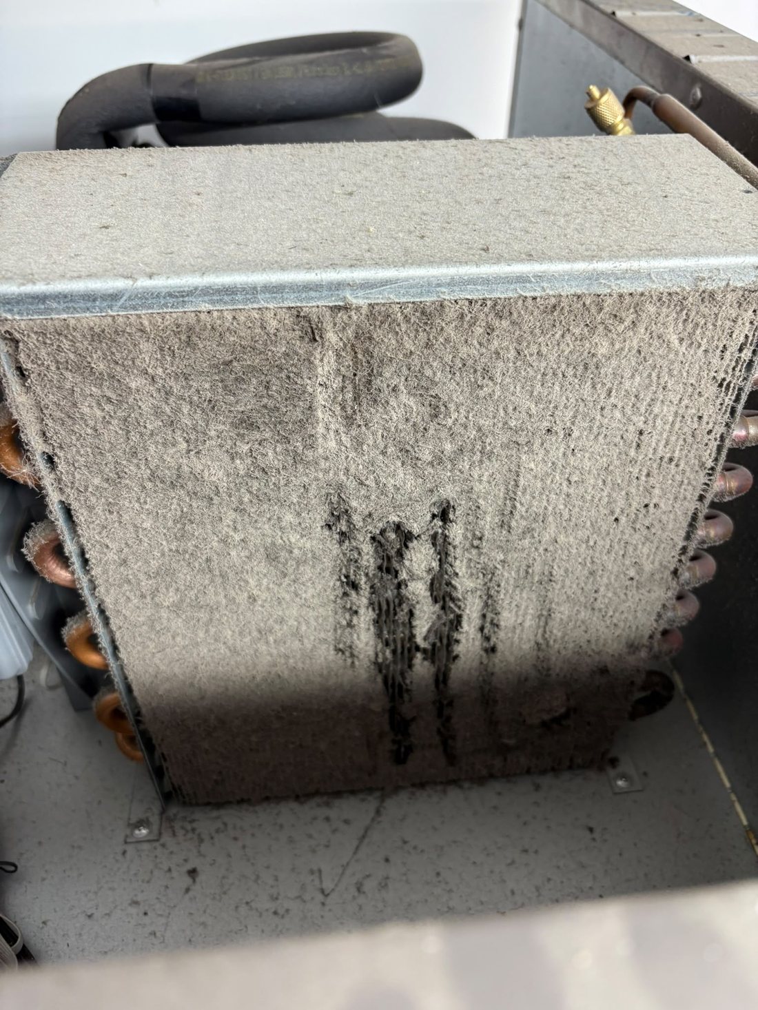 Dirty evaporator coil on an air conditioning unit
