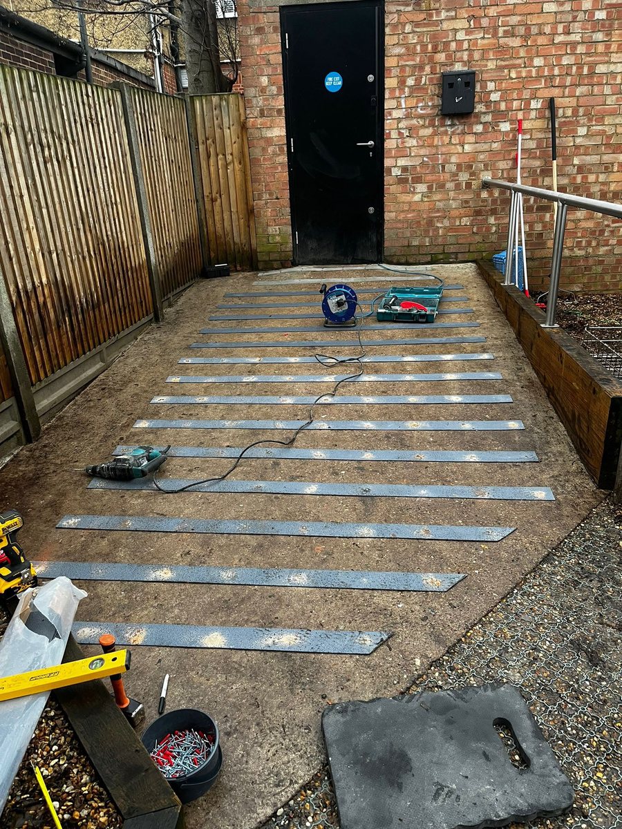 Joists laid out for a new decking base